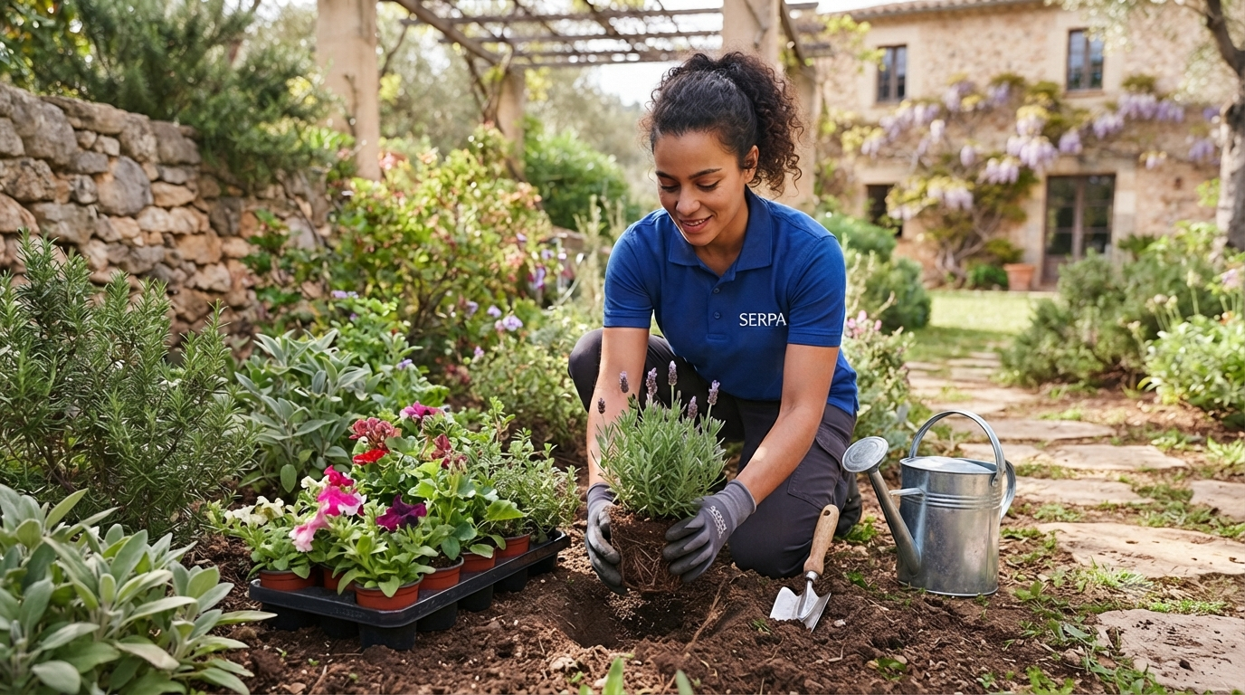 Jardinera de Serpa replantando un jardín